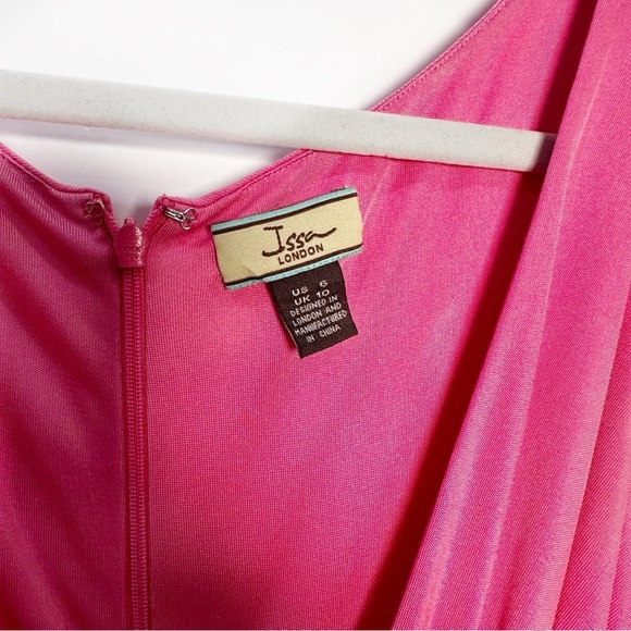 Issa London Ruched Silk Jersey Dress Plunge Neck in Punch Pink Size 6 - Picture 5 of 9
